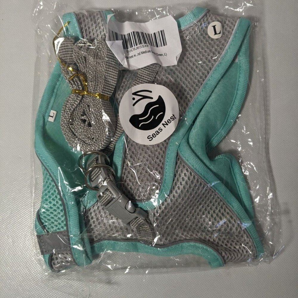 NEW- Size L Seas Nest Adjustable Dog Harness w/ Leash(For M to L Dogs) Sea Green
